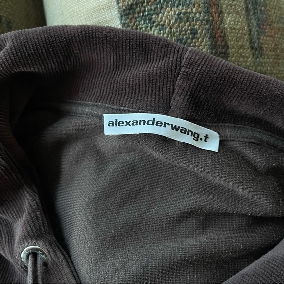 ALEXANDERWANG.T Stretch Corduroy Cropped Hoodie in Cola - Picture 9 of 10